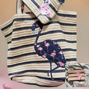 Striped Flamingo Tote Bag